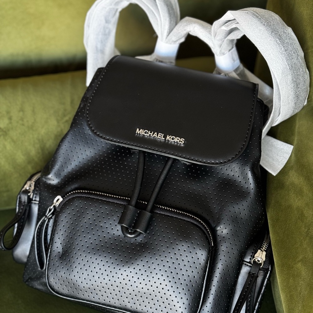 New Michael Kors Abbey Medium Perforated Backpack - Black - Picture 4 of 7